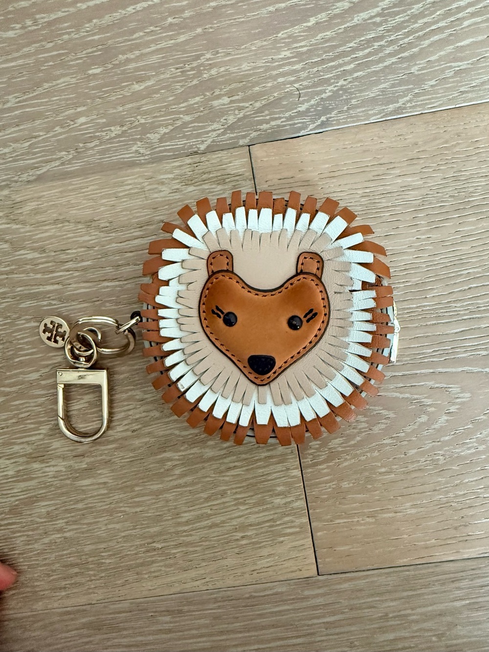 Tory Burch Tan, White & Cream Leather Lion Fringe Corn Purse with Key Charm